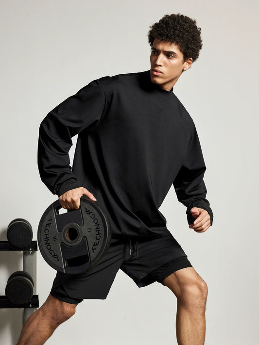 Elastic Half Turtleneck Minimalist Black Long Sleeve