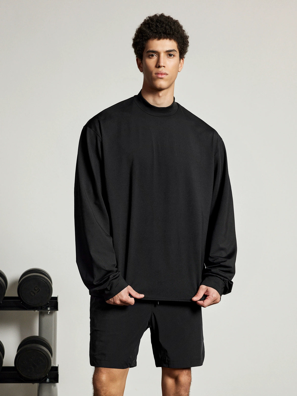 Elastic Half Turtleneck Minimalist Black Long Sleeve